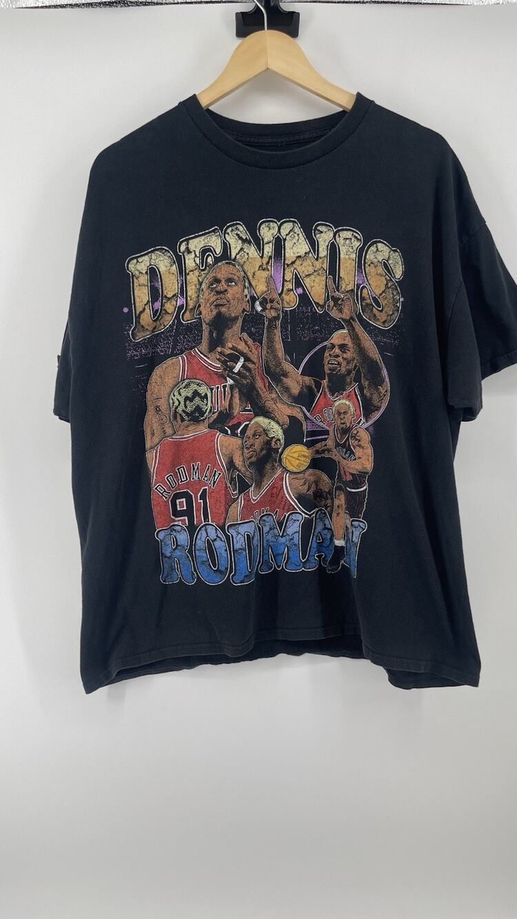 Dennis Rodman Graphic T Shirt Men’s XL Black Chicago Bulls NBA Basketball Tee